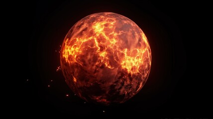 Burning fireball on a dark background