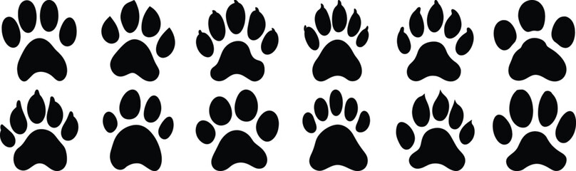Paw silhouette set vector design big pack of animal illustration and icon