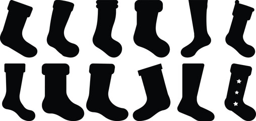 Sock silhouette set vector design big pack of santa illustration and icon