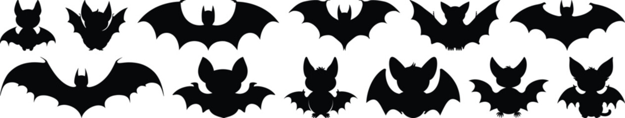Bat silhouette set vector design big pack of animal illustration and icon