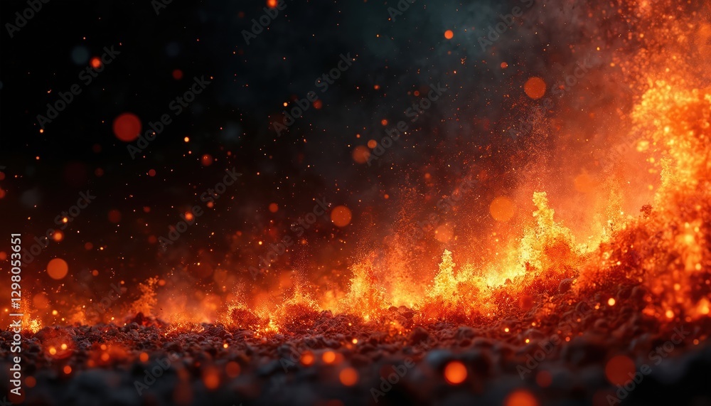 Aufkleber burning red sparks fly from large fire in the night. abstract festive background on theme of fire. g