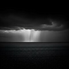 Monochrome Dark Landscape with Heavy Rain
