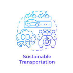 Sustainable transport blue gradient concept icon. Integrating green initiatives. Benefit of traffic management. Round shape line illustration. Abstract idea. Graphic design. Easy to use in brochure