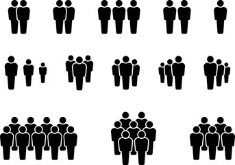 People group icon set. Team of worker. User profile symbol. Group of people or group of users. Persons symbol. Population icon. Increase social development, global demography illustration.