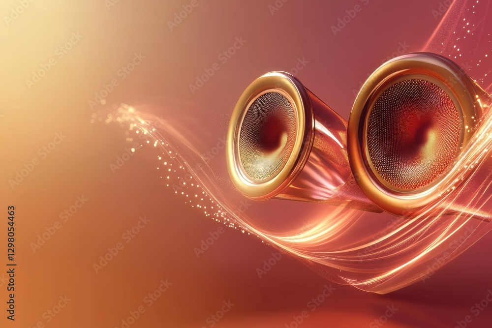 Poster 3d speakers create vibrant light waves in a dynamic, colorful display in a contemporary setting. gen