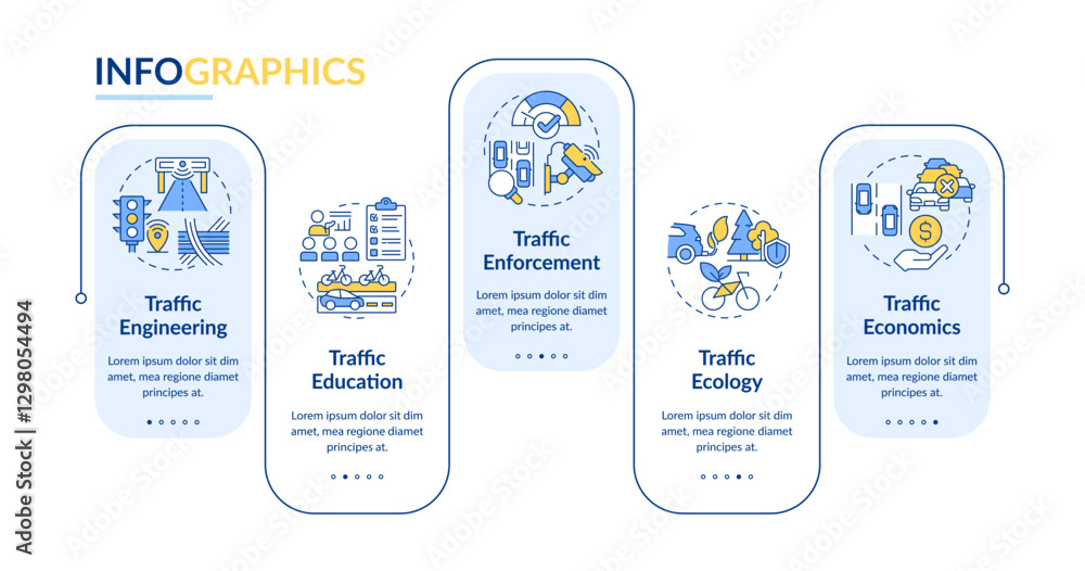 Poster traffic management pillars rectangle infographic vector. road system regulation. safety technology. 
