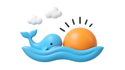 Fantasy journey of cartoon whale