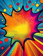 Fototapeta premium Pop art comic-style design: bright colors & halftone dots create fun, energetic vibe. Bold & playful. Ideal for vibrant backgrounds & eye-catching graphics.