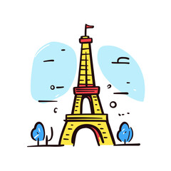 Eiffel Tower illustration in an doodle inca cartoon style. Simple minimalist drawing of Eiffel Tower