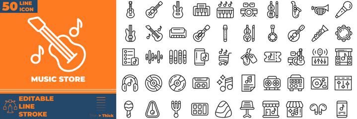 Music Store Line Editable Icons set