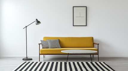 Modern Minimalist Living Room Interior Design with Yellow Sofa