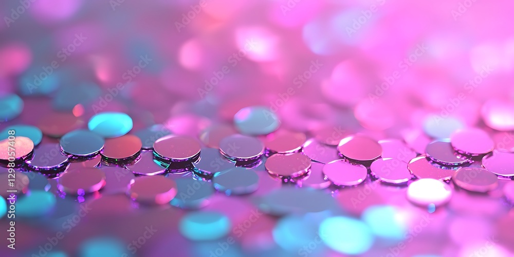 Poster a colorful arrangement of shimmering sequins reflecting light, creating a vibrant and festive atmosp