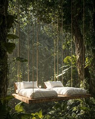 Two hanging bed in forest, garden, tropical
