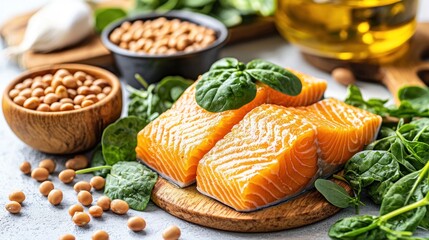 Healthy Diet: Salmon, Beans, and Spinach