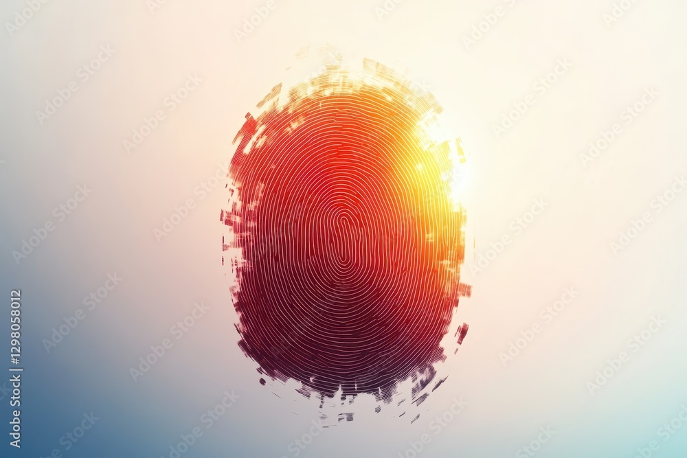 Poster unique fingerprint captured in vibrant colors with abstract patterns and glowing background in a mod