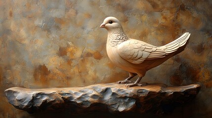 Intricate Wooden Dove Sculpture Highlighted by a Textured Brown Background: A Lesson in Artistic Beauty
