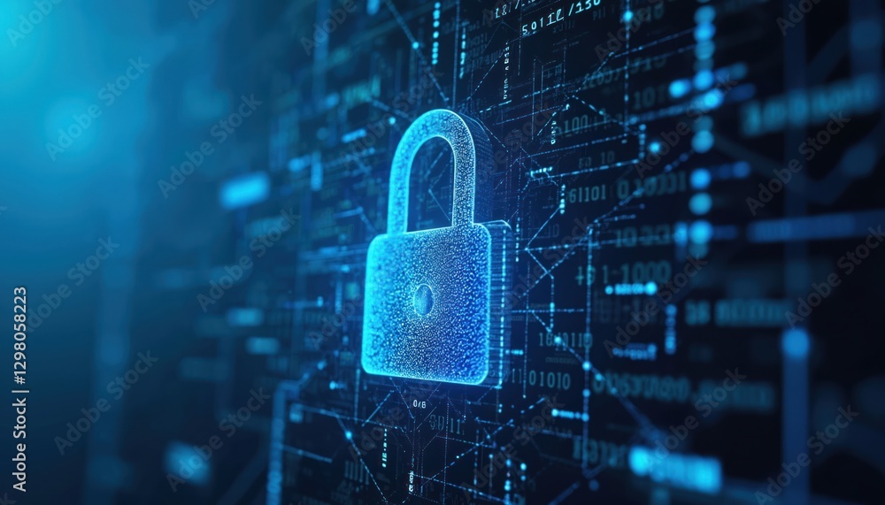 Fototapete digital padlock on abstract cyber security blue background with binary code. image digital protectio