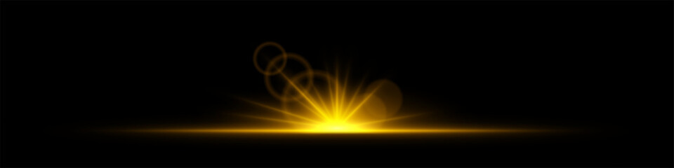 Fototapeta premium Glowing light burst on a dark background. Bright yellow energy explosion with radiant beams and bokeh effects. Abstract illumination with dynamic flare and glowing particles
