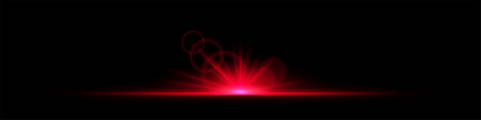 Glowing red light burst on a dark background. Bright neon explosion with radiant beams, circular bokeh, and energy flare. Abstract illumination with vibrant glow and futuristic effect.