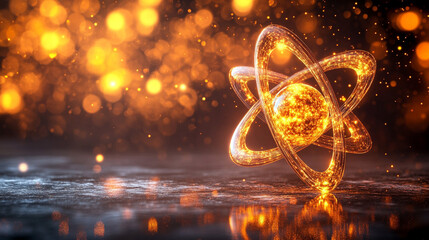 Abstract digital art depicting a glowing nuclear atom model with vibrant light orbits symbolizing energy technology and scientific innovation in a futuristic style.

