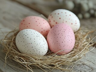 Obraz premium Decorated eggs in a nest. AI.