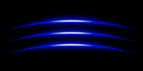 Abstract glowing blue light streaks dark background. Three curved energy lines with a bright neon effect create a futuristic and dynamic composition. Illumination with smooth gradients motion blur