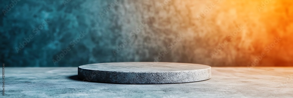 Poster a minimalistic stone pedestal against a gradient background, creating a dramatic effect suitable for