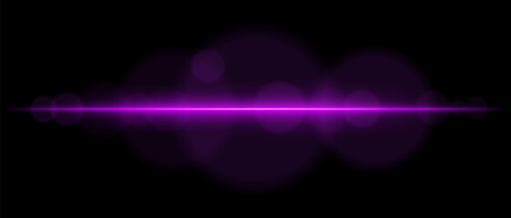 Abstract glowing purple light streak on a dark background. A horizontal neon beam with radiant flare and bokeh effects creates a futuristic and dynamic energy glow