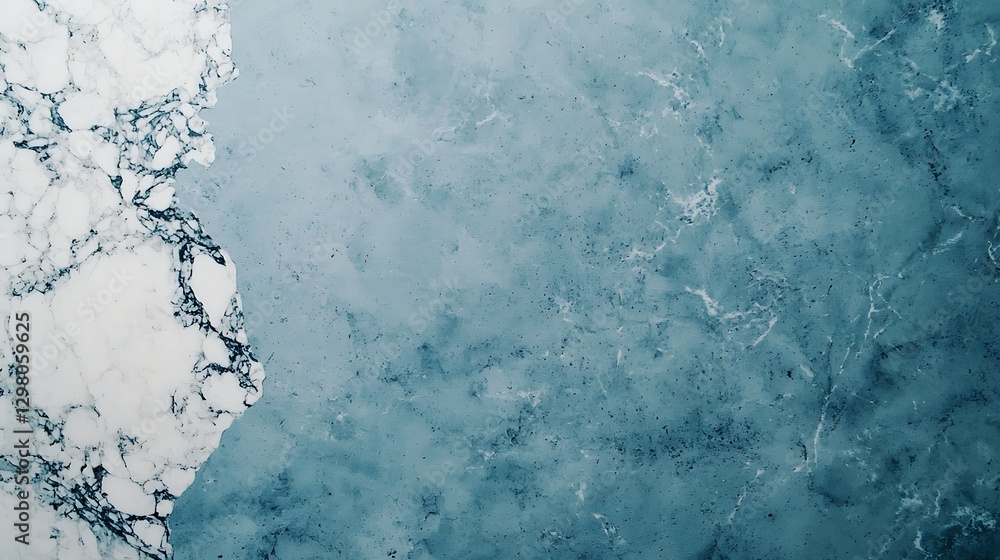 Poster a close-up view of a textured surface featuring light blue hues and marbled patterns blending with w