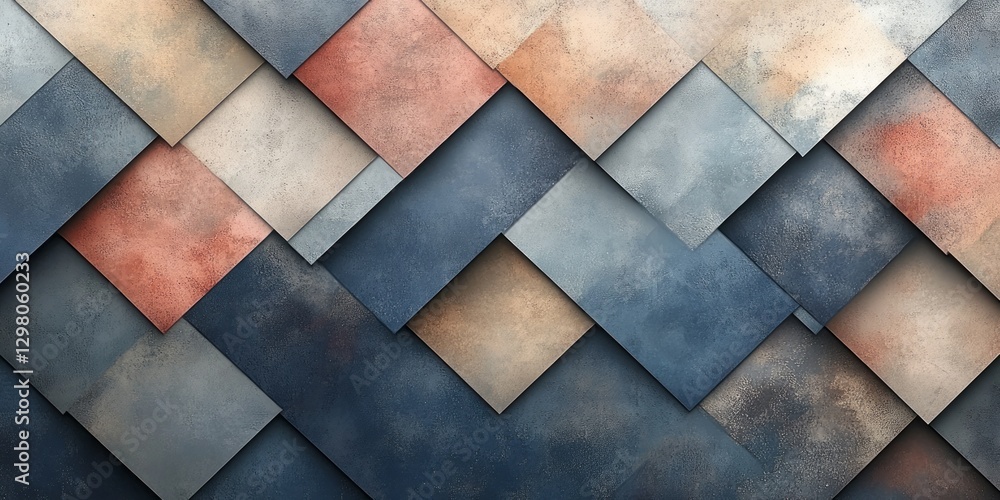 Poster textured geometric pattern displays an arrangement of overlapping colored squares
