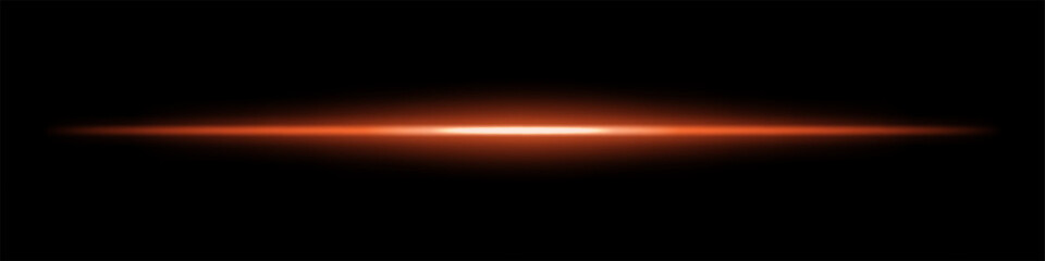 Abstract glowing red light beam on a dark background. A horizontal neon streak with a radiant flare and smooth gradient creates a futuristic energy effect. Vibrant illumination sci-fi aesthetic