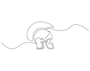 Continuous line drawing of spartan armor helmet. Single line illustration of greek warrior helmet mask. Ancient war protection concept. Editable outline