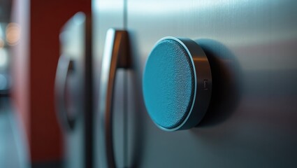 Magnetic Bluetooth Speaker. Modern smart thermostat round blue metal c