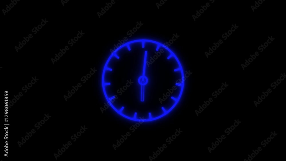 Poster glowing neon blue color clock animation icon watch dial analog clock wall clock circle timer animate