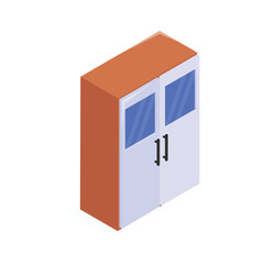 Wooden kitchen cabinet with storage space and double doors.