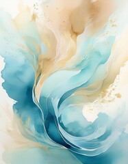 Naklejka premium Soft pastel watercolor splash: ocean blue & sandy beige tones. Gentle & serene color blend. Ideal for calming backgrounds & delicate designs.