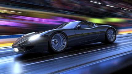 Red sports car racing at high speed on a drag strip, showcasing the thrill of competition and the pursuit of performance excellence.