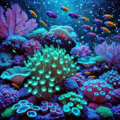 Obraz premium Crystalline Coral with Bioluminescence