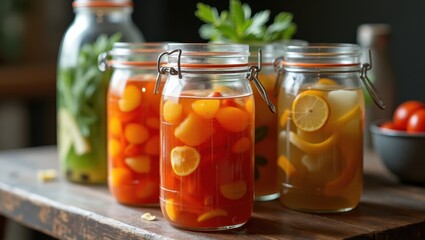Pickl. Jars are filled with different types of fruit and vegetables