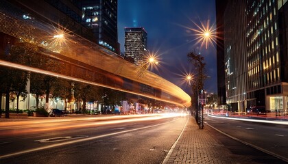 Soft-focus city street night: glowing lamps & blurred car lights.  Atmospheric & urban. Ideal for night themes & dreamy, city backgrounds.

