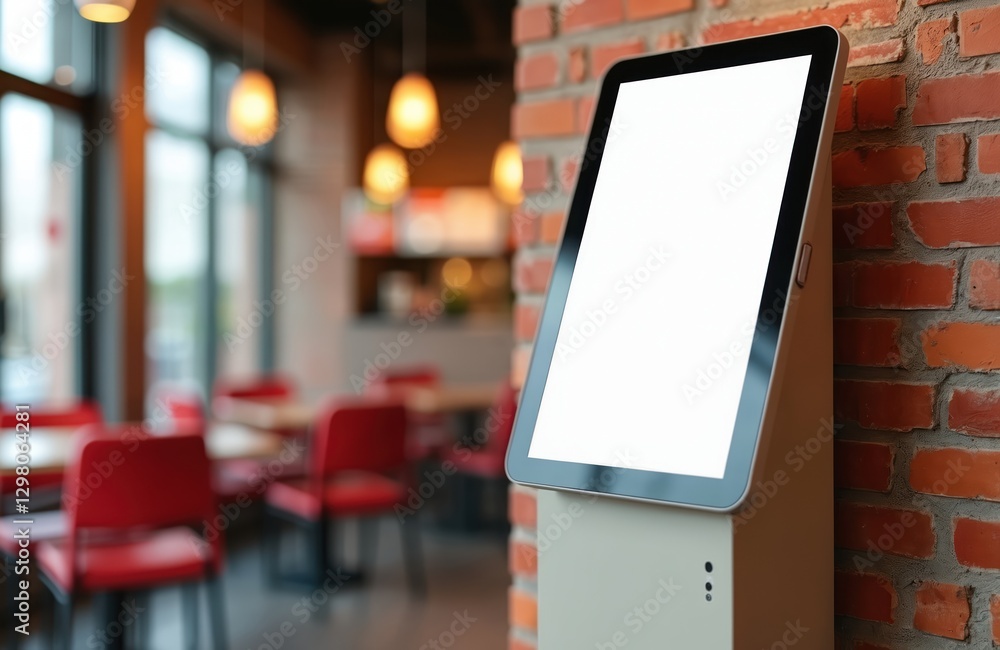 Aufkleber blank display of self-service touchscreen in fast food restaurant. modern system allows client to or