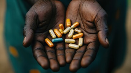 Hands holding assorted capsules in a healthcare setting