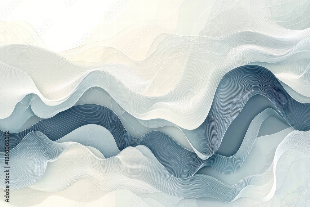 Aufkleber Fluid wave patterns in soothing shades of blue and white create an abstract visual experience for the viewer. Generative AI