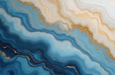 Obraz premium Luxury blue, gold marble texture background. Abstract art with swirling veins. Modern design, fluid, elegant pattern. Decorative, smooth, vibrant surface. High-end aesthetic, polished, dynamic,