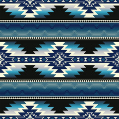 Colorful blue aztec southwest pattern. Vector aztec southwestern Navajo geometric shape seamless pattern. Ethnic geometric pattern use for fabric, textile, home decoration elements, upholstery, etc.