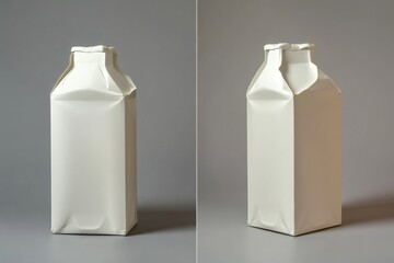 Plain White Milk Carton Mockup on Gray Background for Design Use