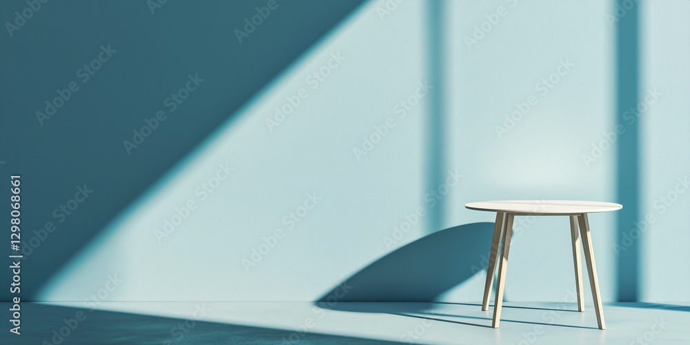 Poster modern minimal room with single table casting geometric shadow