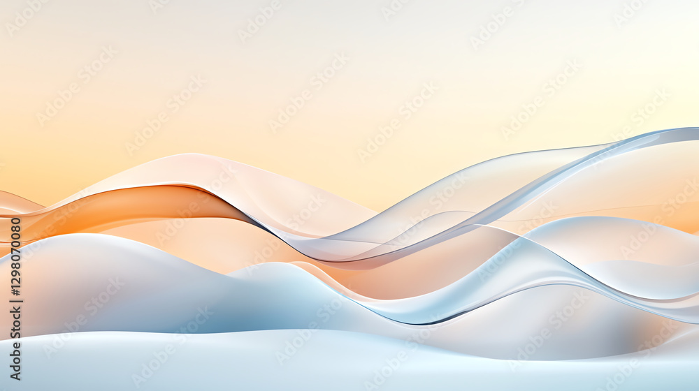 Poster abstract background with smooth waves in soft colors of orange and blue, creating serene and calming