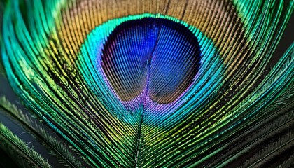 Obraz premium Vibrant macro peacock feather: colorful, sharp details, bright blue hues. Exotic & detailed. Ideal for vibrant backgrounds & nature designs.