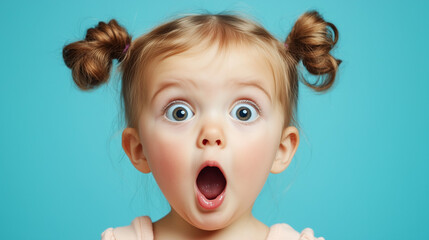 Toddler girl with a surprised expression, capturing innocence and wonder in a moment of discovery.